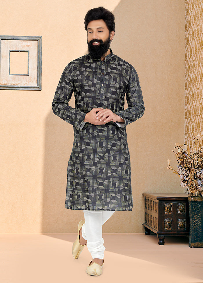 2 Pc Black Cotton Kurta And Pajama Set