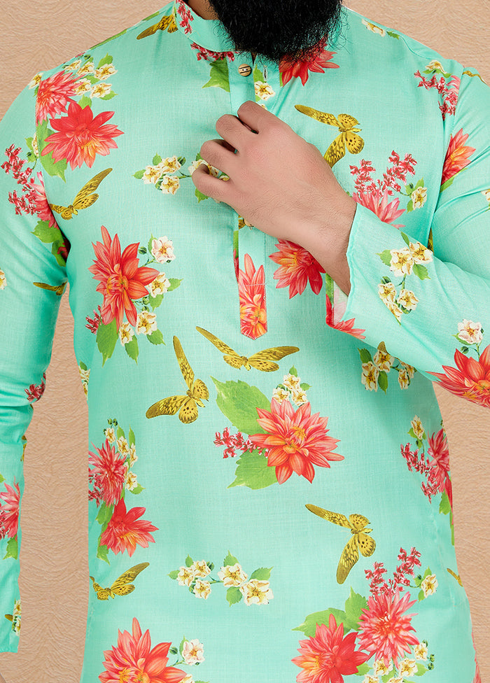 2 Pc Green Cotton Kurta And Pajama Set - Indian Silk House Agencies