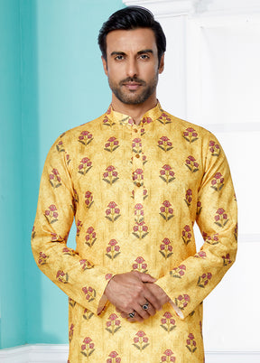 2 Pc Yellow Cotton Kurta And Pajama Set