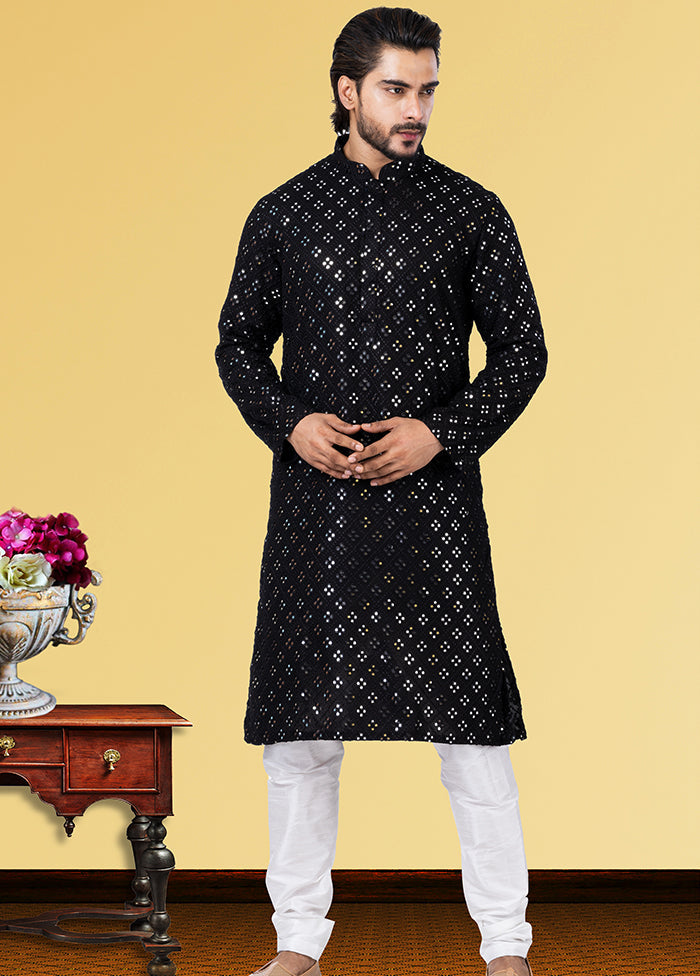 Black Jacquard Woven Silk Kurta Pajama Set