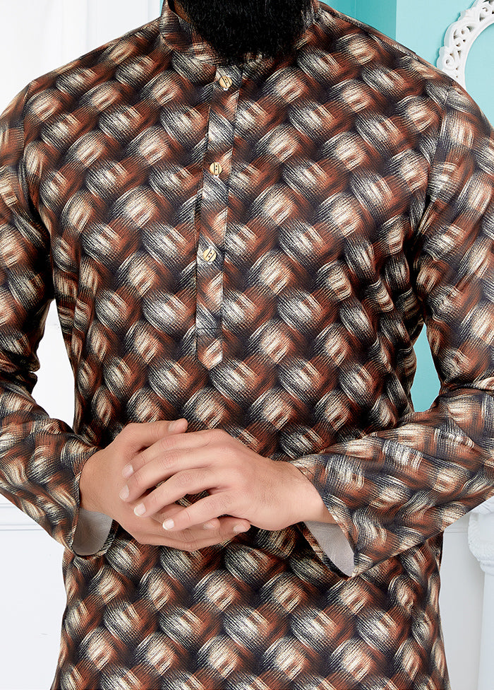 2 Pc Brown Cotton Kurta And Pajama Set - Indian Silk House Agencies
