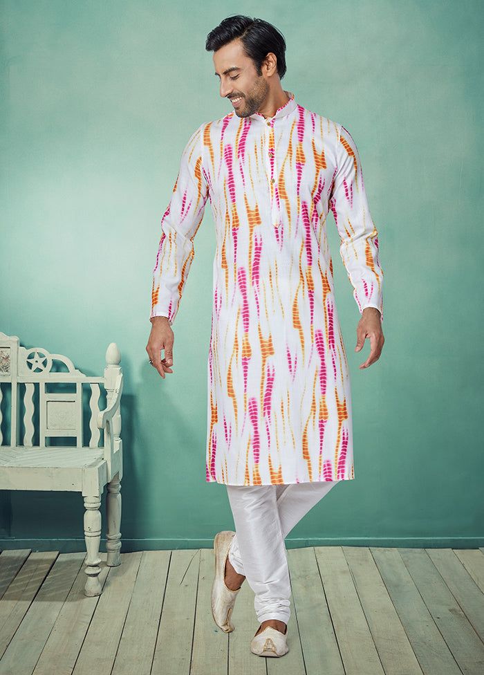 2 Pc White Cotton Kurta And Pajama Set