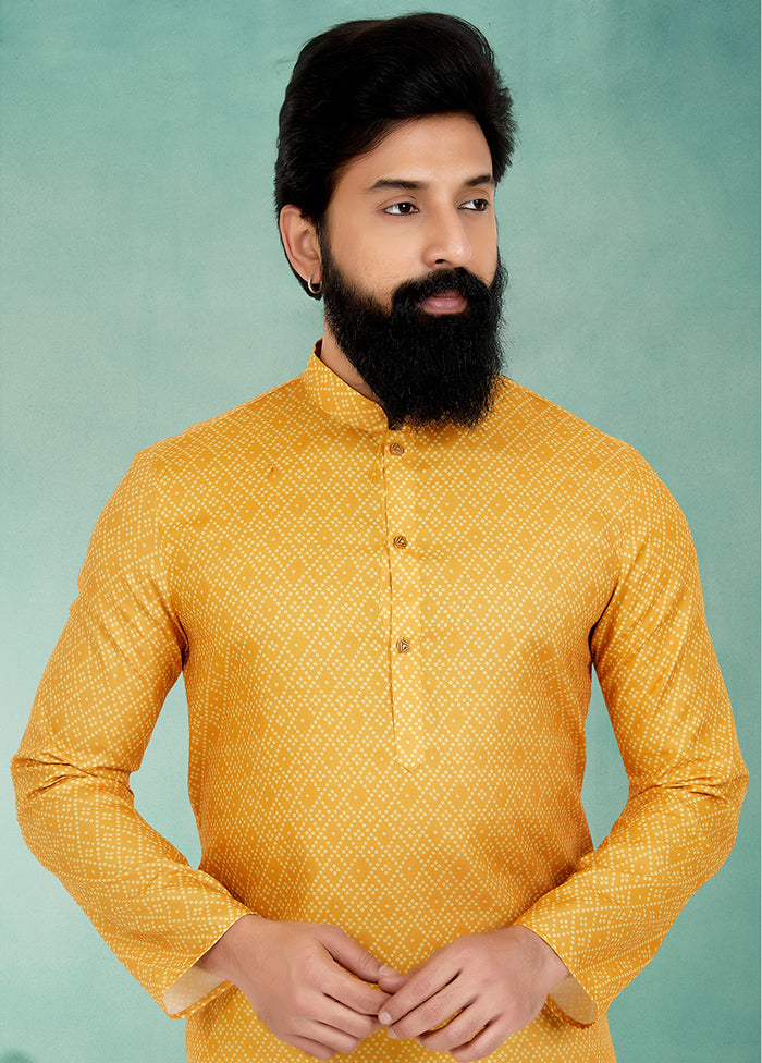 2 Pc Yellow Cotton Kurta And Pajama Set