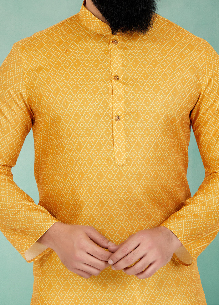 2 Pc Yellow Cotton Kurta And Pajama Set