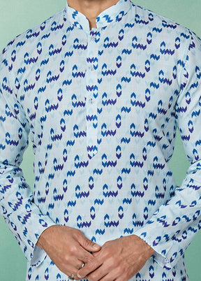 2 Pc Blue Cotton Kurta And Pajama Set - Indian Silk House Agencies