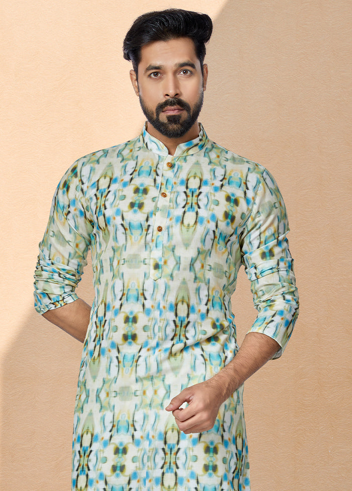 2 Pc Green Cotton Kurta And Pajama Set - Indian Silk House Agencies