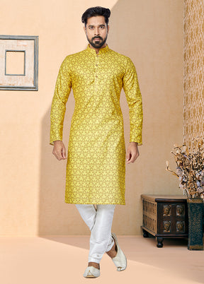 2 Pc Yellow Cotton Kurta And Pajama Set