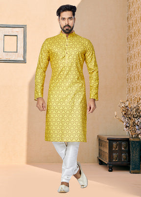2 Pc Yellow Cotton Kurta And Pajama Set - Indian Silk House Agencies