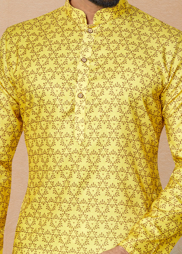 2 Pc Yellow Cotton Kurta And Pajama Set