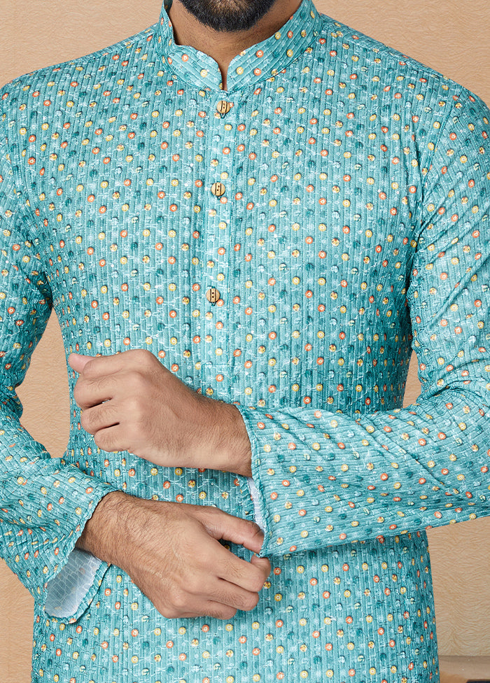 2 Pc Blue Dupion Silk Kurta And Pajama Set