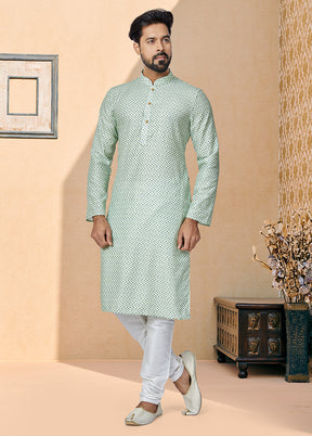 2 Pc Green Dupion Silk Kurta And Pajama Set