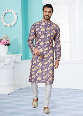 2 Pc Purple Dupion Silk Kurta And Pajama Set