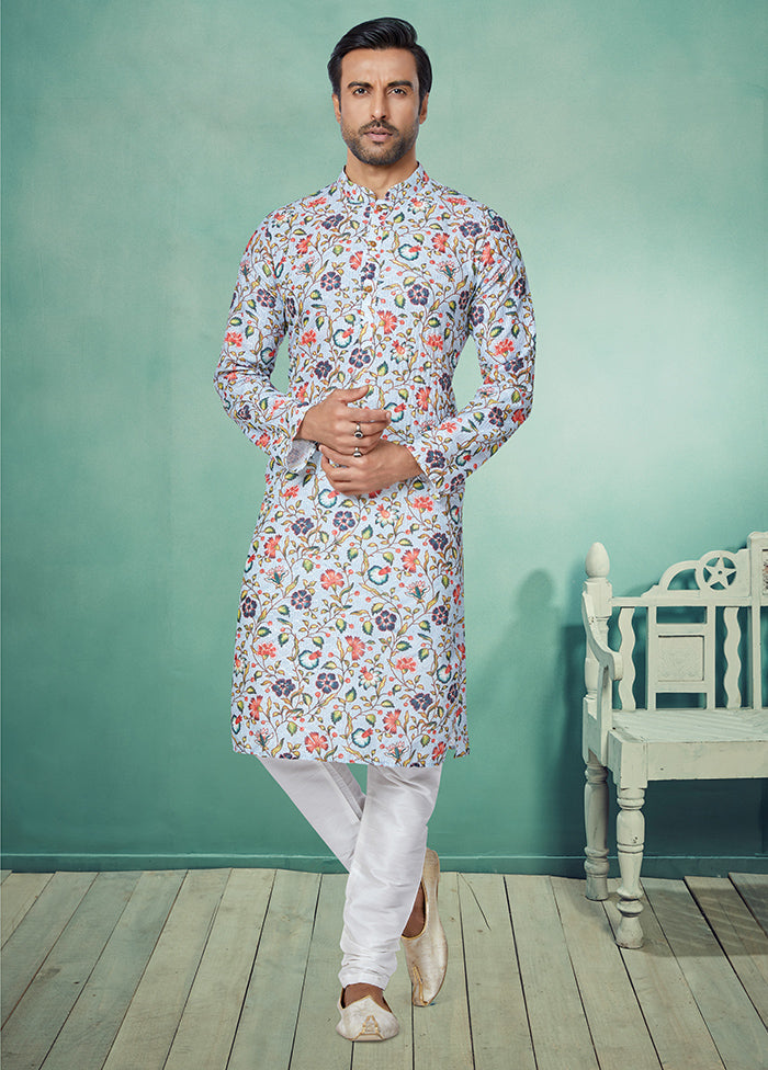 2 Pc White Dupion Silk Kurta And Pajama Set