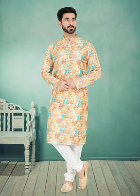 2 Pc Cream Dupion Silk Kurta And Pajama Set