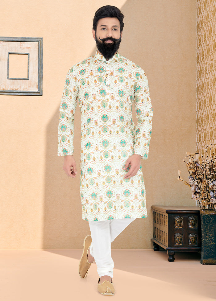 2 Pc Cream Dupion Silk Kurta And Pajama Set