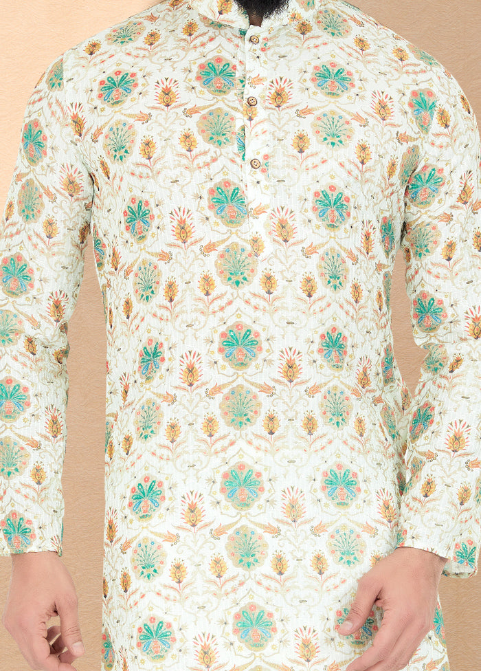 2 Pc Cream Dupion Silk Kurta And Pajama Set - Indian Silk House Agencies