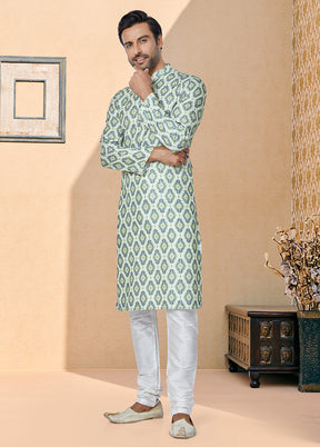 2 Pc Green Dupion Silk Kurta And Pajama Set