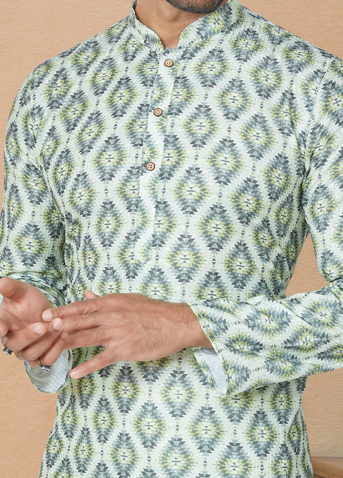 2 Pc Green Dupion Silk Kurta And Pajama Set - Indian Silk House Agencies