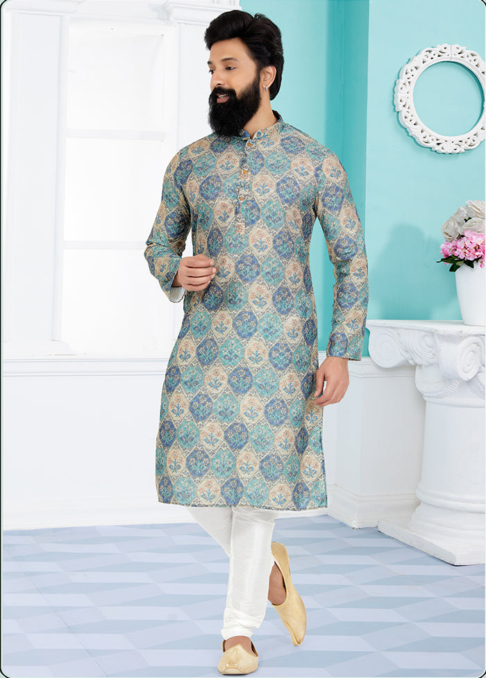 2 Pc Green Dupion Silk Kurta And Pajama Set - Indian Silk House Agencies