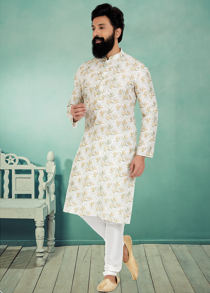 2 Pc White Dupion Silk Kurta And Pajama Set