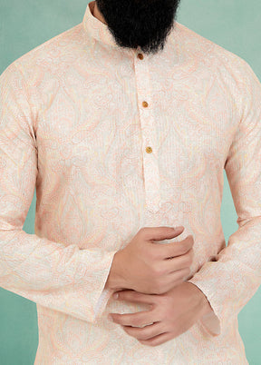 2 Pc Cream Dupion Silk Kurta And Pajama Set - Indian Silk House Agencies