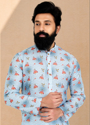 2 Pc Blue Dupion Silk Kurta And Pajama Set - Indian Silk House Agencies
