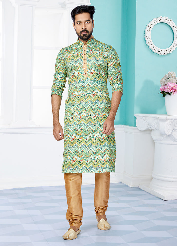 2 Pc Green Dupion Silk Kurta And Pajama Set