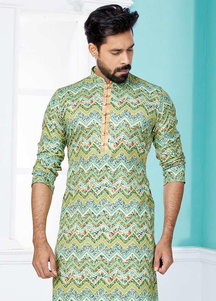 2 Pc Green Dupion Silk Kurta And Pajama Set