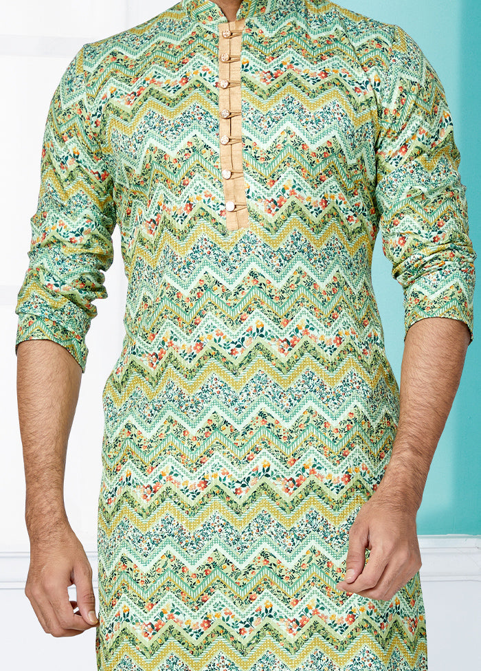 2 Pc Green Dupion Silk Kurta And Pajama Set - Indian Silk House Agencies