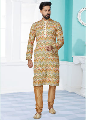 2 Pc Cream Dupion Silk Kurta And Pajama Set