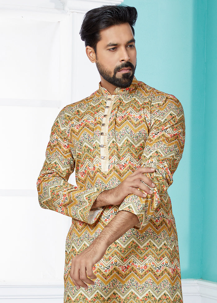 2 Pc Cream Dupion Silk Kurta And Pajama Set