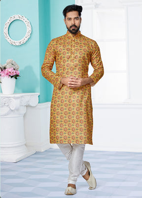 2 Pc Cream Dupion Silk Kurta And Pajama Set