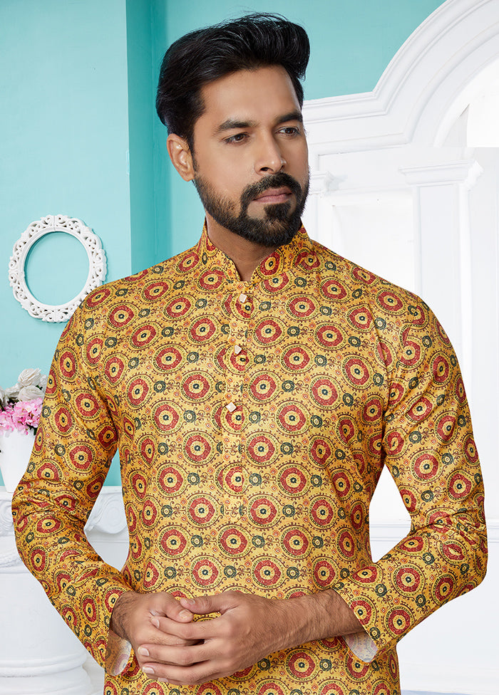 2 Pc Cream Dupion Silk Kurta And Pajama Set - Indian Silk House Agencies