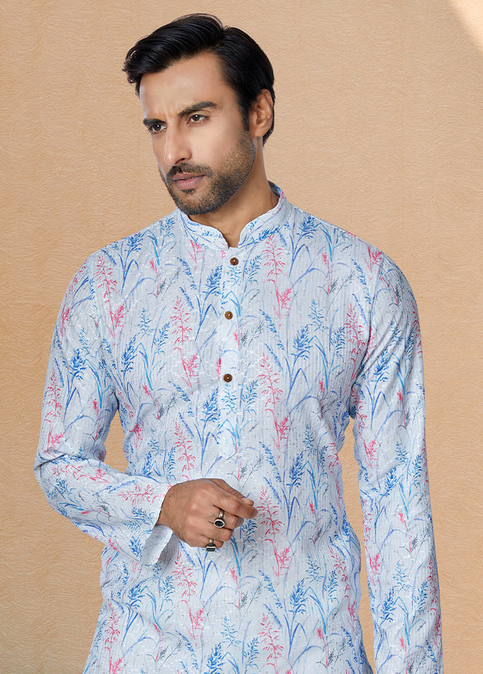 2 Pc Blue Dupion Silk Kurta And Pajama Set