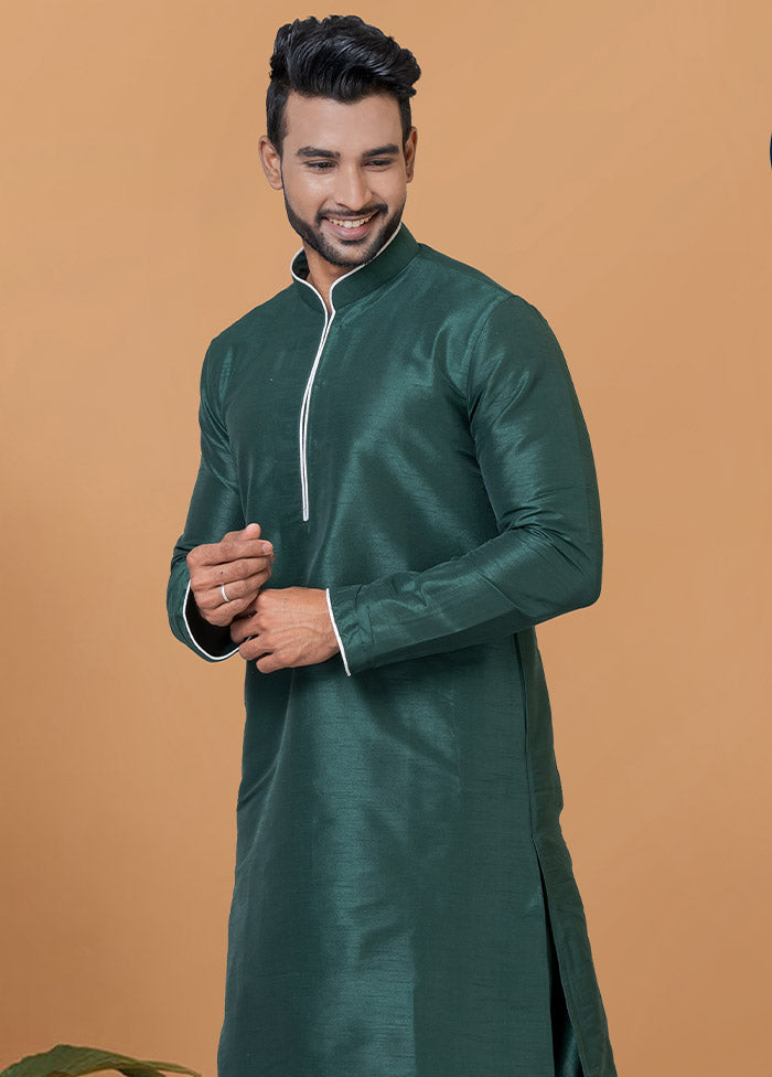 2 Pc Green Dupion Silk Kurta And Dhoti Set - Indian Silk House Agencies