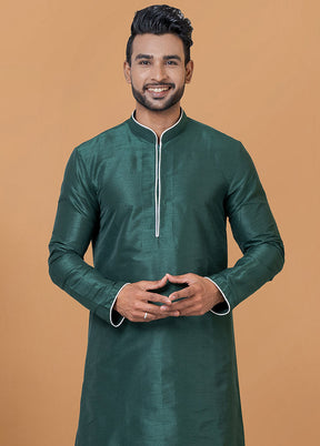 2 Pc Green Dupion Silk Kurta And Dhoti Set - Indian Silk House Agencies