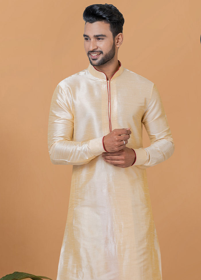 2 Pc Gold Dupion Silk Kurta And Dhoti Set - Indian Silk House Agencies