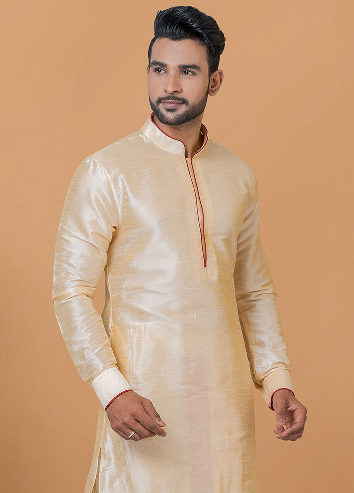 2 Pc Gold Dupion Silk Kurta And Dhoti Set - Indian Silk House Agencies