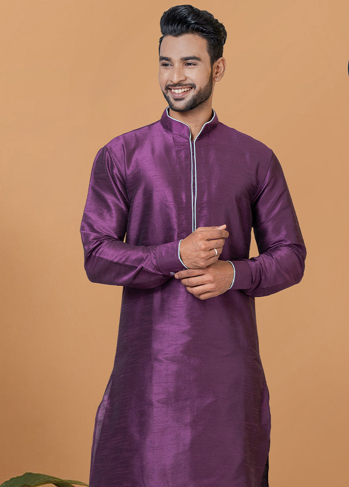 2 Pc Purple Dupion Silk Kurta And Dhoti Set