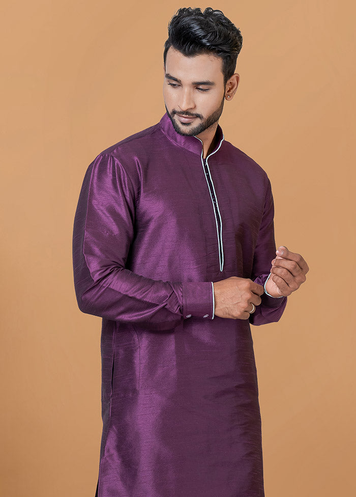 2 Pc Purple Dupion Silk Kurta And Dhoti Set