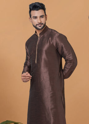 2 Pc Coffee Dupion Silk Kurta And Dhoti Set - Indian Silk House Agencies