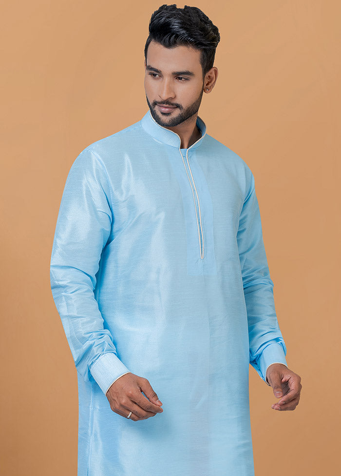 2 Pc Sky Blue Dupion Silk Kurta And Dhoti Set - Indian Silk House Agencies