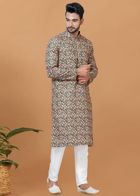 2 Pc Brown Cotton Kurta Pajama Set - Indian Silk House Agencies