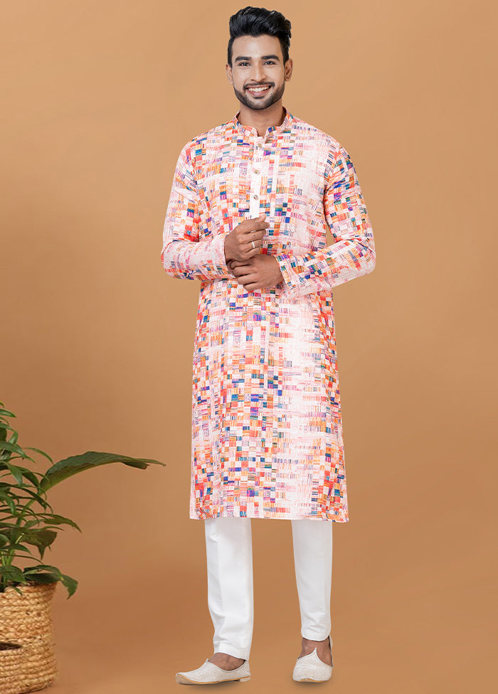 2 Pc Peach Cotton Kurta Pajama Set - Indian Silk House Agencies