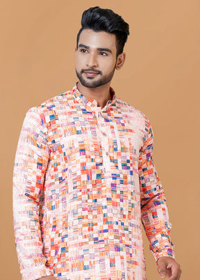 2 Pc Peach Cotton Kurta Pajama Set