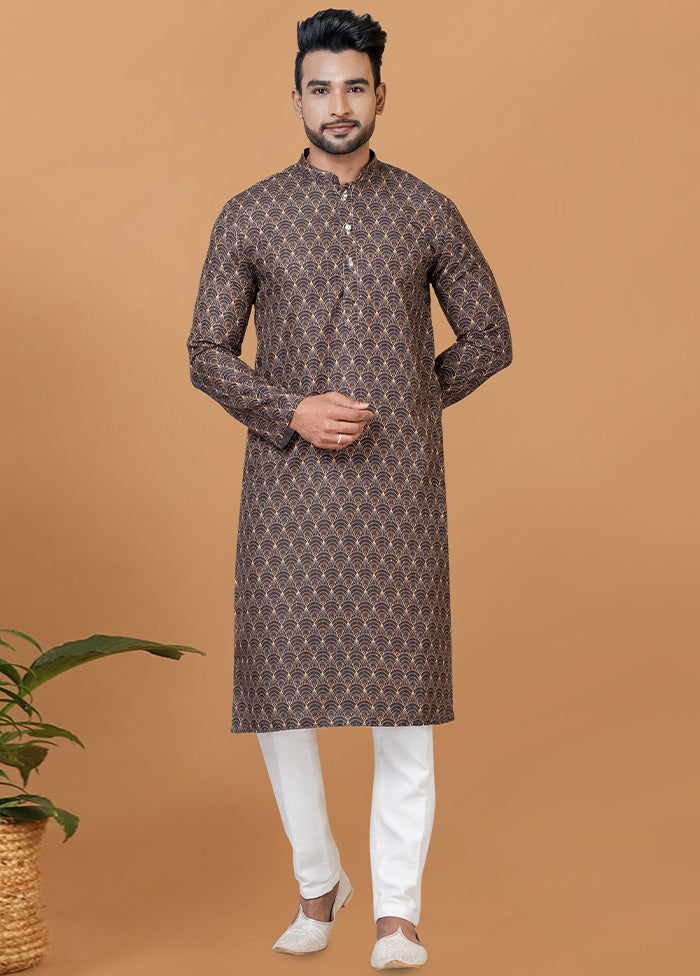 2 Pc Brown Cotton Kurta Pajama Set - Indian Silk House Agencies