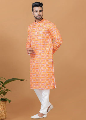 2 Pc Orange Cotton Kurta Pajama Set - Indian Silk House Agencies