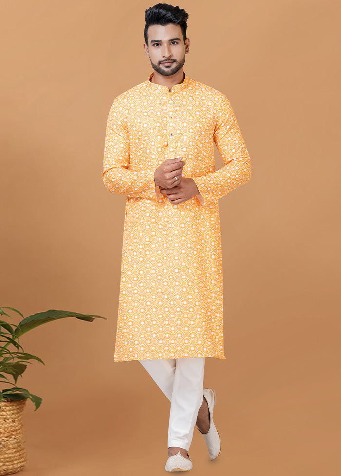 2 Pc Yellow Cotton Kurta Pajama Set - Indian Silk House Agencies