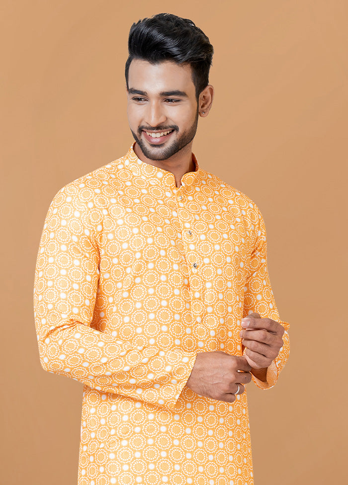 2 Pc Yellow Cotton Kurta Pajama Set - Indian Silk House Agencies