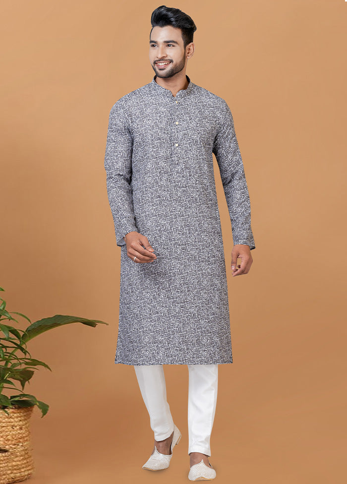 2 Pc Grey Cotton Kurta Pajama Set - Indian Silk House Agencies